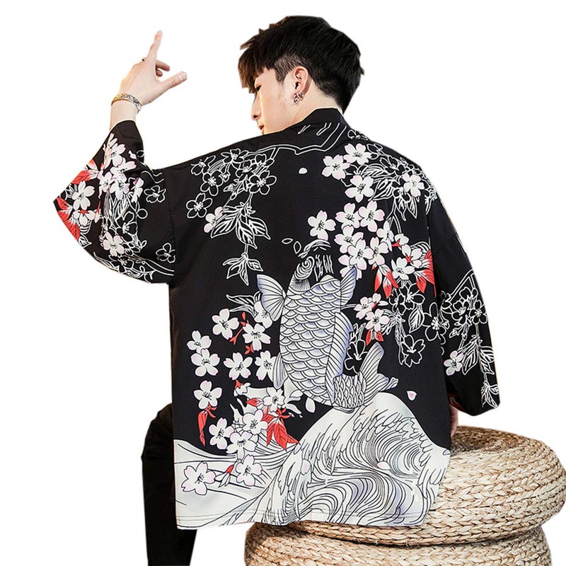 Seidarise Men's Haori Jacket Kimono Cardigan Yukata Noragi Happi Coat - Image 1